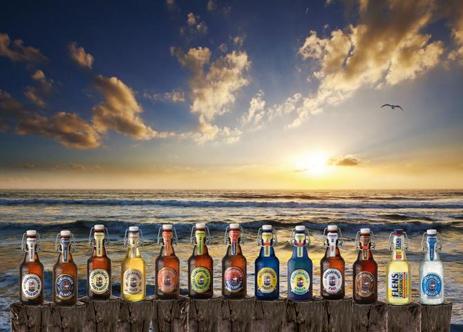 Abbildung der Produktpalette der Flensburger Brauerei. 