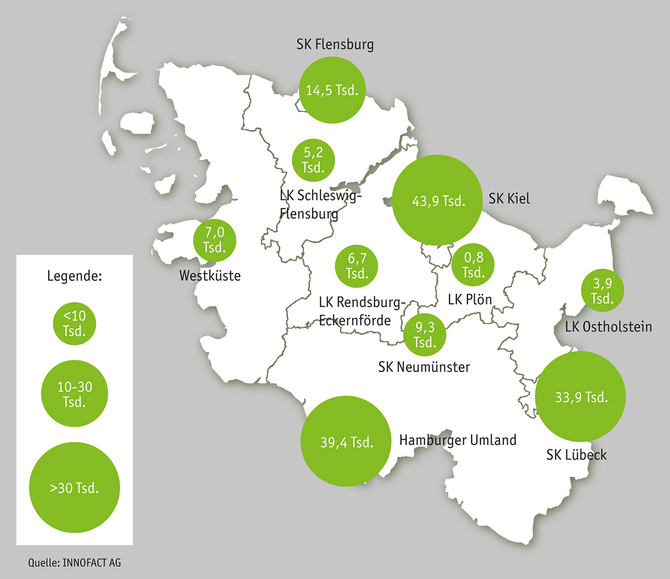 Grafische Karte mit den 100 größten Unternehmen Schleswig-Holstein