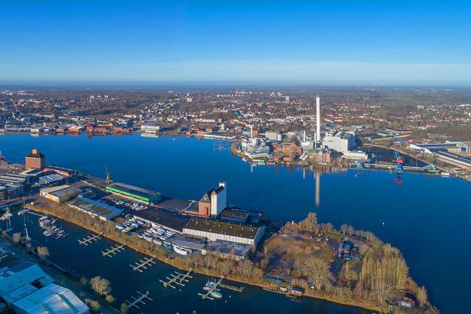 Luftbild des Flensburger Stadtteils Hafen-Ost