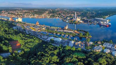 Panoramaaufnahme der Harniskaispitze an der Flensburger Förde.