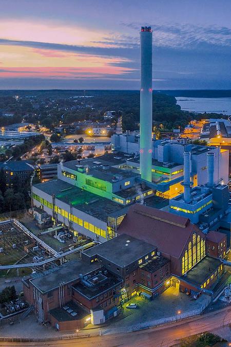 Stadtwerke Flensburg Luftbild Panorama bei Nacht