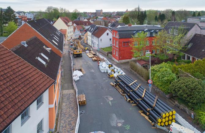 Bauarbeiten an der Fernwärmeleitung der Stadtwerke Flensburg in Flensburg.