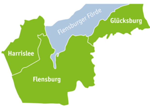 Stilisierte Abbildung des Stromnetzgebietes in Flensburg. 